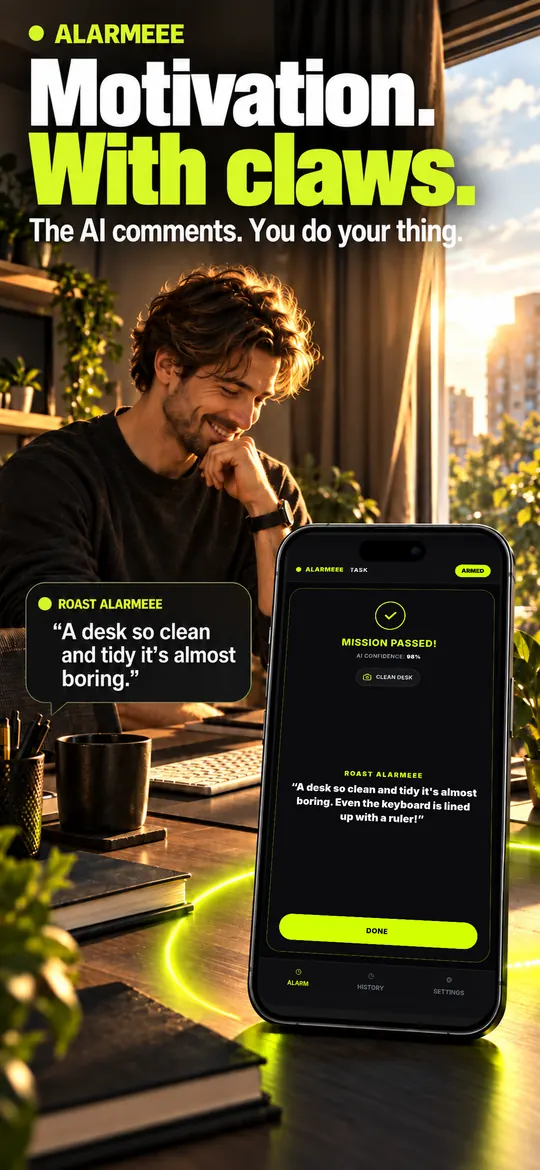 App Store preview of an approved desk photo and AI comment.